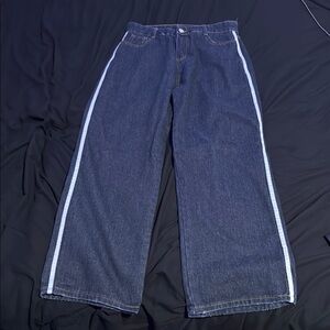 JNCO Blue Wide Leg Jeans with White Stripes